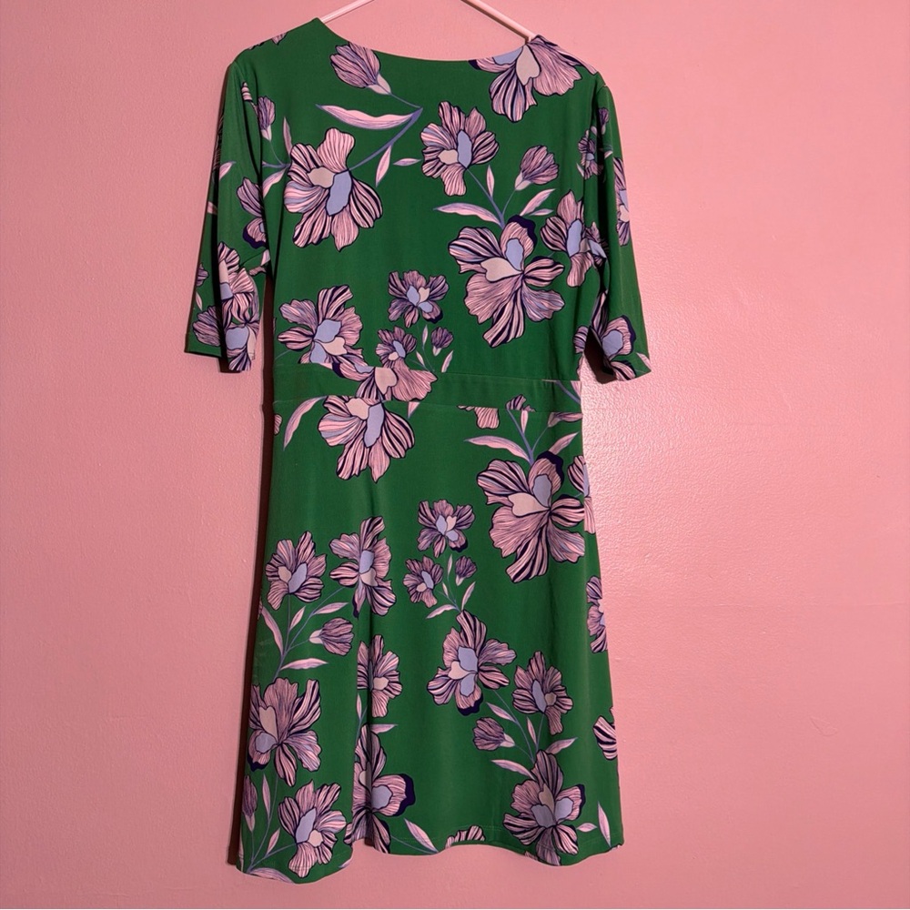 Vince Camuto floral cross dress, green and white, 3/4 sleeve, size 14 - Picture 6 of 8